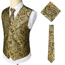 Load image into Gallery viewer, Mens Suit Vest+Tie+Pocket Square Gilet Homme Paisley Floral Sleeveless Wedding Dress Vests For Men Party Club Tuxedo Waistcoat