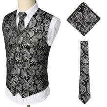 Load image into Gallery viewer, Mens Suit Vest+Tie+Pocket Square Gilet Homme Paisley Floral Sleeveless Wedding Dress Vests For Men Party Club Tuxedo Waistcoat