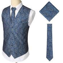 Load image into Gallery viewer, Mens Suit Vest+Tie+Pocket Square Gilet Homme Paisley Floral Sleeveless Wedding Dress Vests For Men Party Club Tuxedo Waistcoat