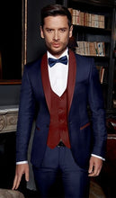 Load image into Gallery viewer, Navy Blue Mens Custom Made Suits Business Wedding Mens Formal Prom Suits Slim Fit Mens Fashion Dinner Suits Jacket Vest Pant