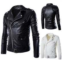 Load image into Gallery viewer, 2018 Brand Autumn Spring Casual Zipper  Leather Jacket Motorcycle Leather Jacket Slim  Mens Jackets And Coats Black White