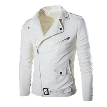 Load image into Gallery viewer, 2018 Brand Autumn Spring Casual Zipper  Leather Jacket Motorcycle Leather Jacket Slim  Mens Jackets And Coats Black White